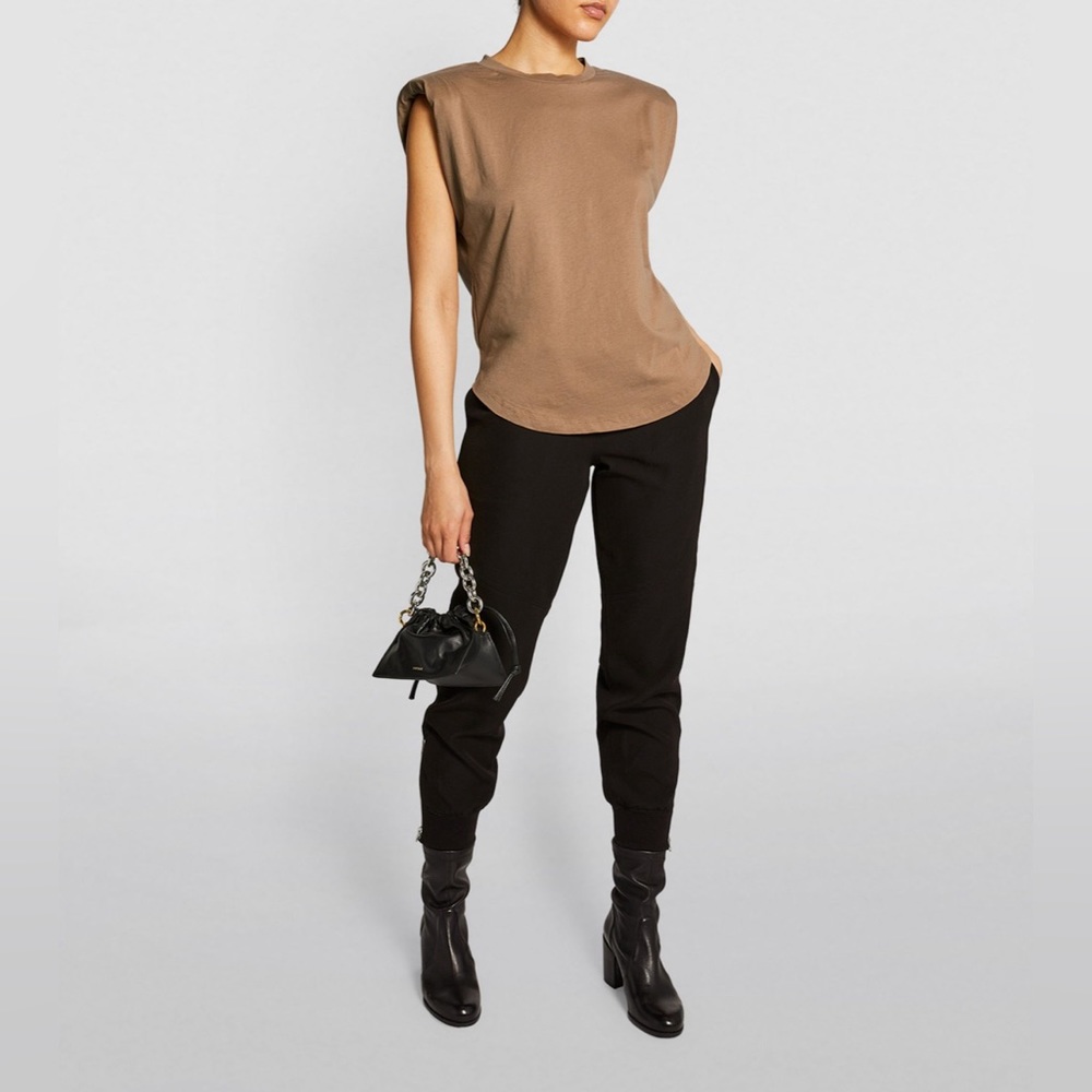 GOOD AMERICAN Minimalist Brown Strong Shoulder Oversized Neutral Tank Top